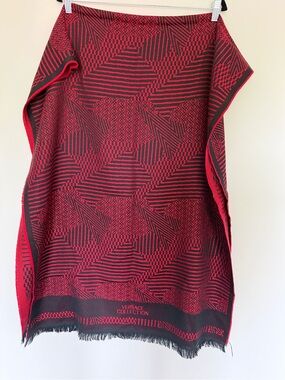 Versace Collection Red & Black Geometric Jacquard Scarf